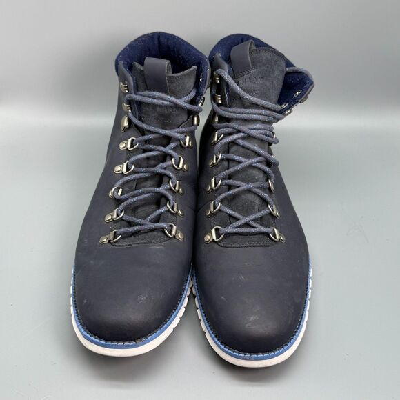 Cole Haan Zero Grand Men's 13 Black Blue White Leather Hiker Boots Lace-Up Ankle - Picture 2 of 11